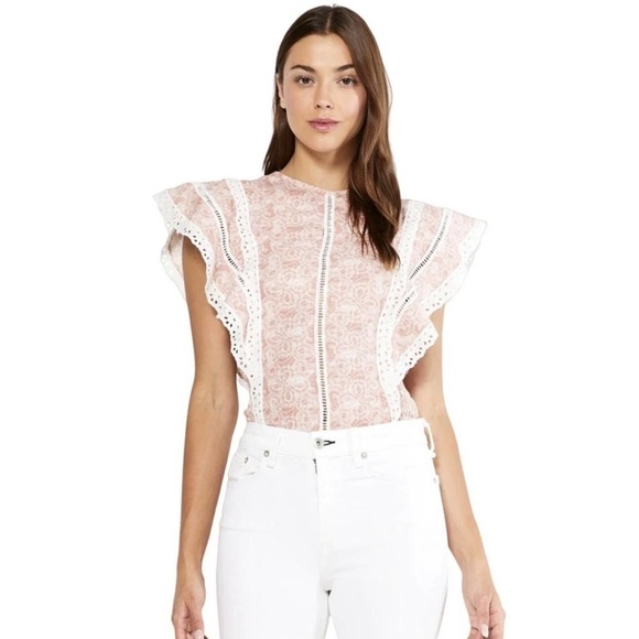 Misa Los Angeles Tops - MISA Boho Nilu Blouse in Washed Tile Pink Red